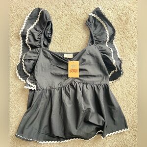 Girl Soul Charcoal Ruffle Blouse